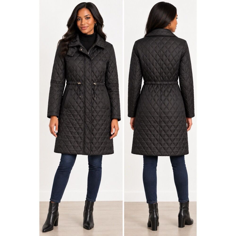 Theory Quilted Anorak Feather Poly Down Jacket Coat Black Womens M No Hoodie